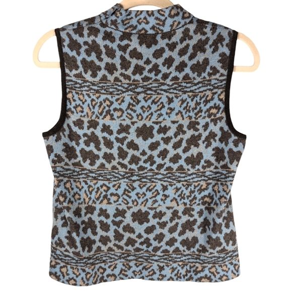 Classic St. John Animal Print Mock Neck Wool Blend Sleeveless Sweater Size P - Picture 7 of 14